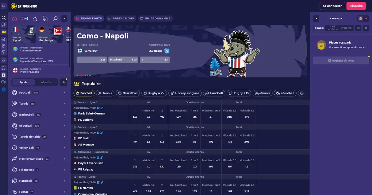 Le bookmaker de paris sportif sur spinorhino