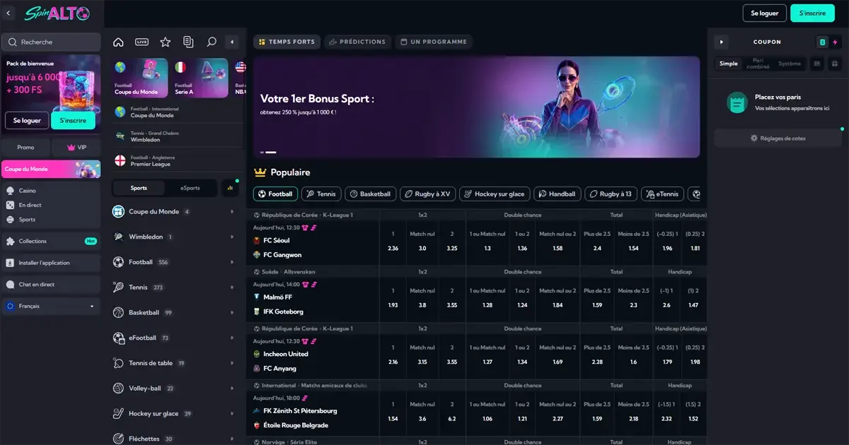 La section des paris sportifs sur Spinalto casino