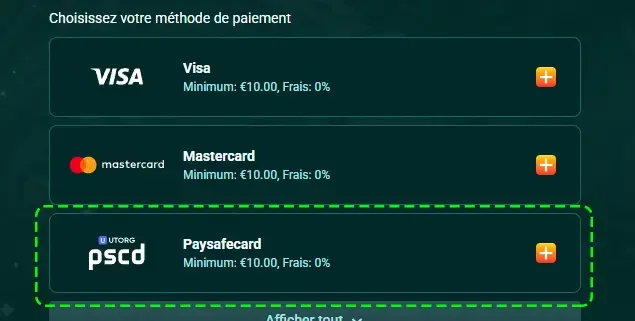 D&eacute;p&ocirc;t Paysafecard sur Playio casino