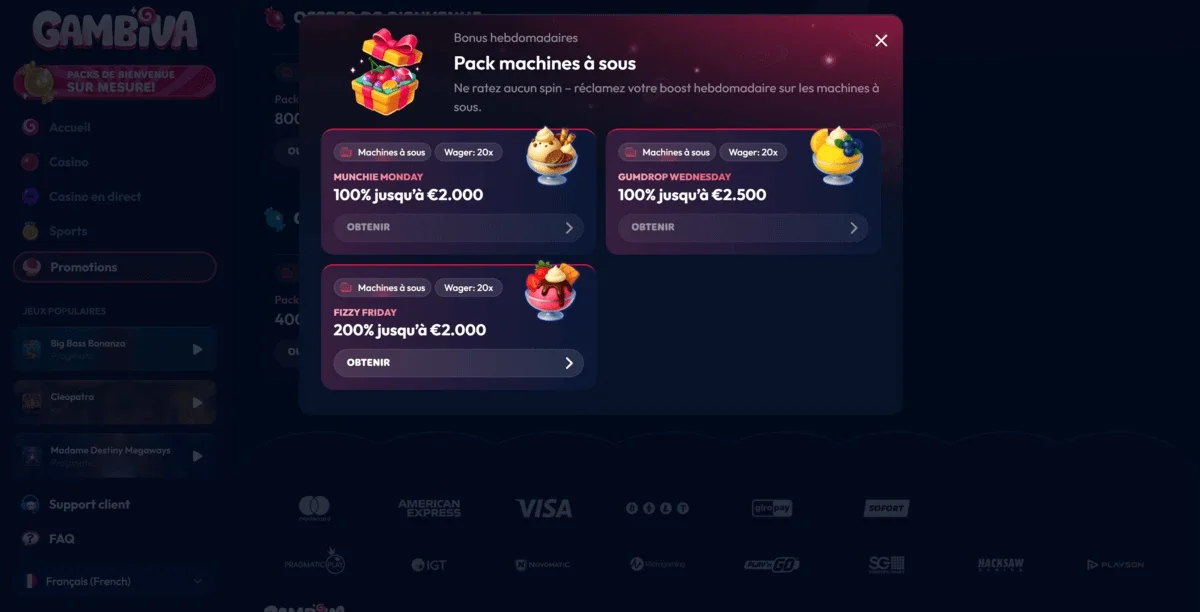 Pack machine &agrave; sous du casino en ligne gambiva casino