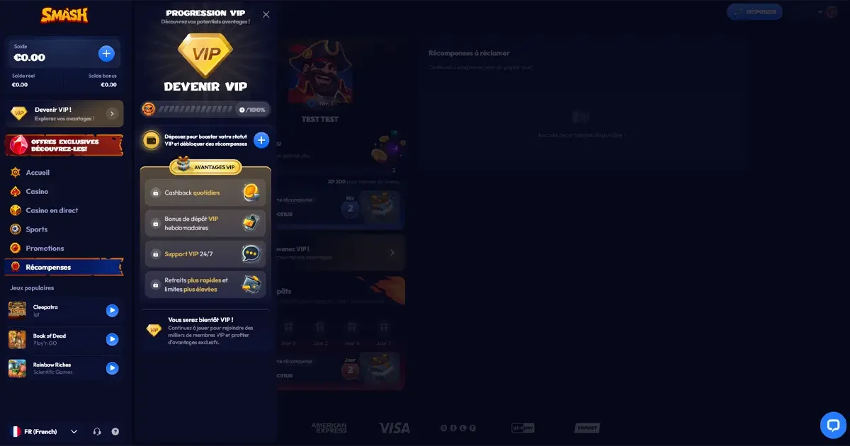 Programme vip du casino en ligne Smash