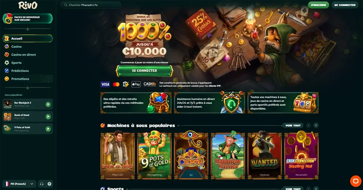 Page d'accueil du casino en ligne Rivo Casino