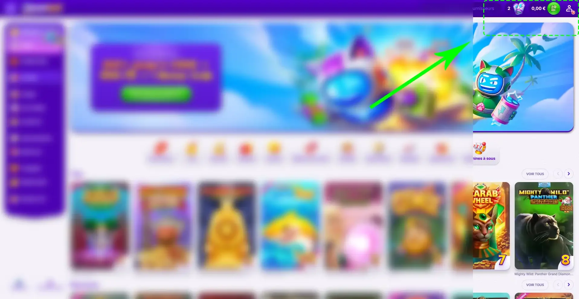 Bouton de d&eacute;p&ocirc;t sur Robocat Casino