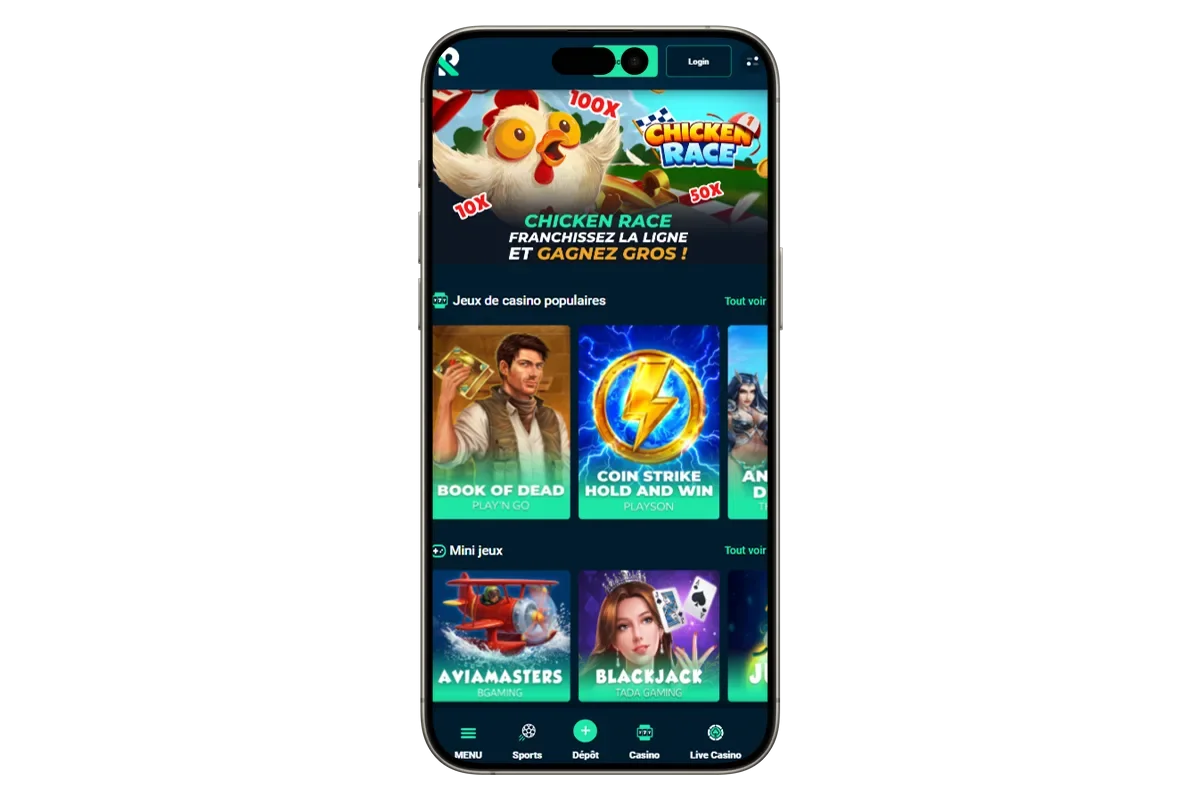 Aper&ccedil;u du casino en ligne Rolletto sur mobile