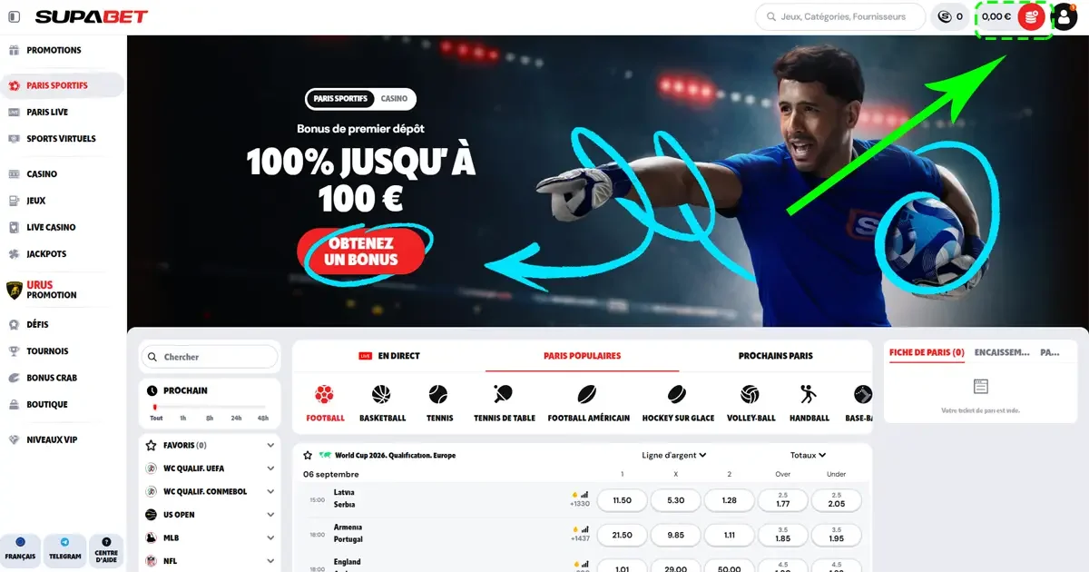 Bouton de d&eacute;p&ocirc;t Supabet Casino en ligne