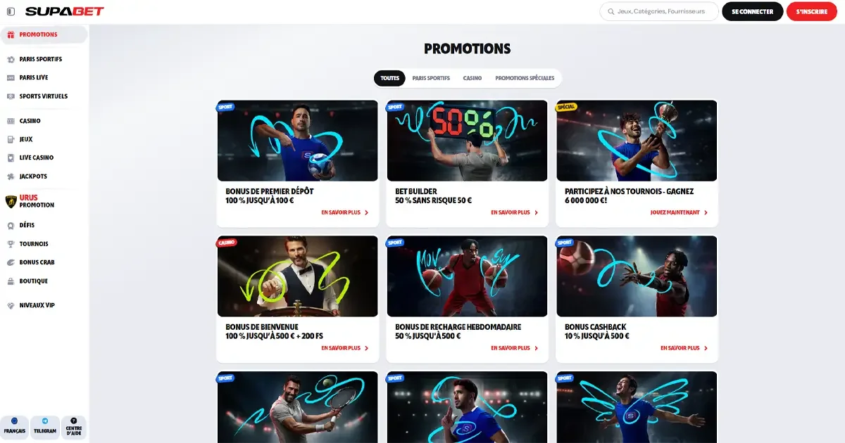 Promotions Supabet 2025 bonus de bienvenue free spins cashback tournois et offres exclusives paris sportifs et casino en ligne