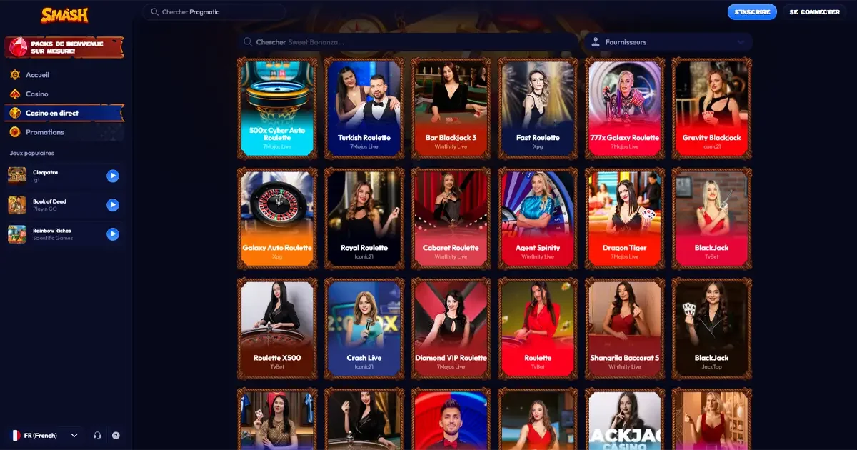 Section des jeux en direct sur smash Casino