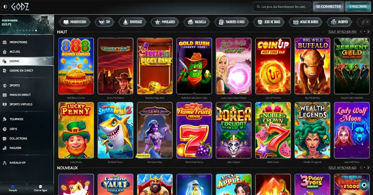 Section des machines &agrave; sous sur le casino Godz Casino