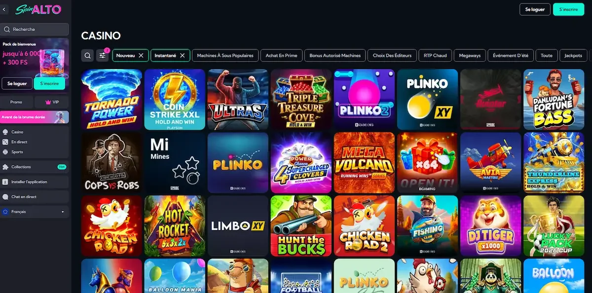La section mini jeux de spinalto casino
