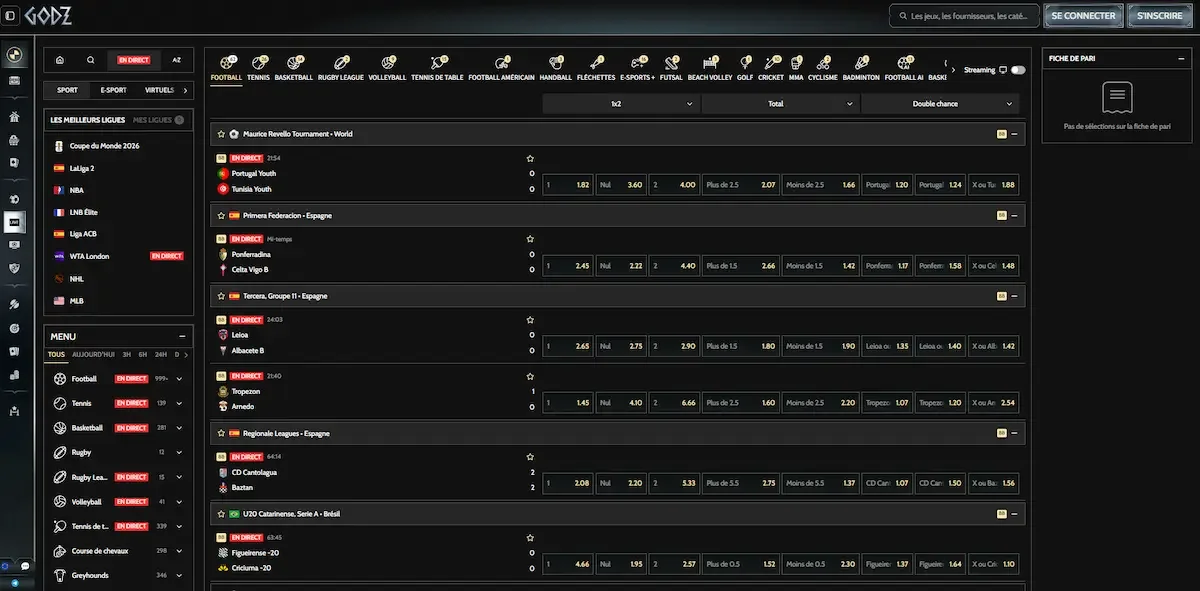 La section paris sportifs streaming live virtuel sur godz casino