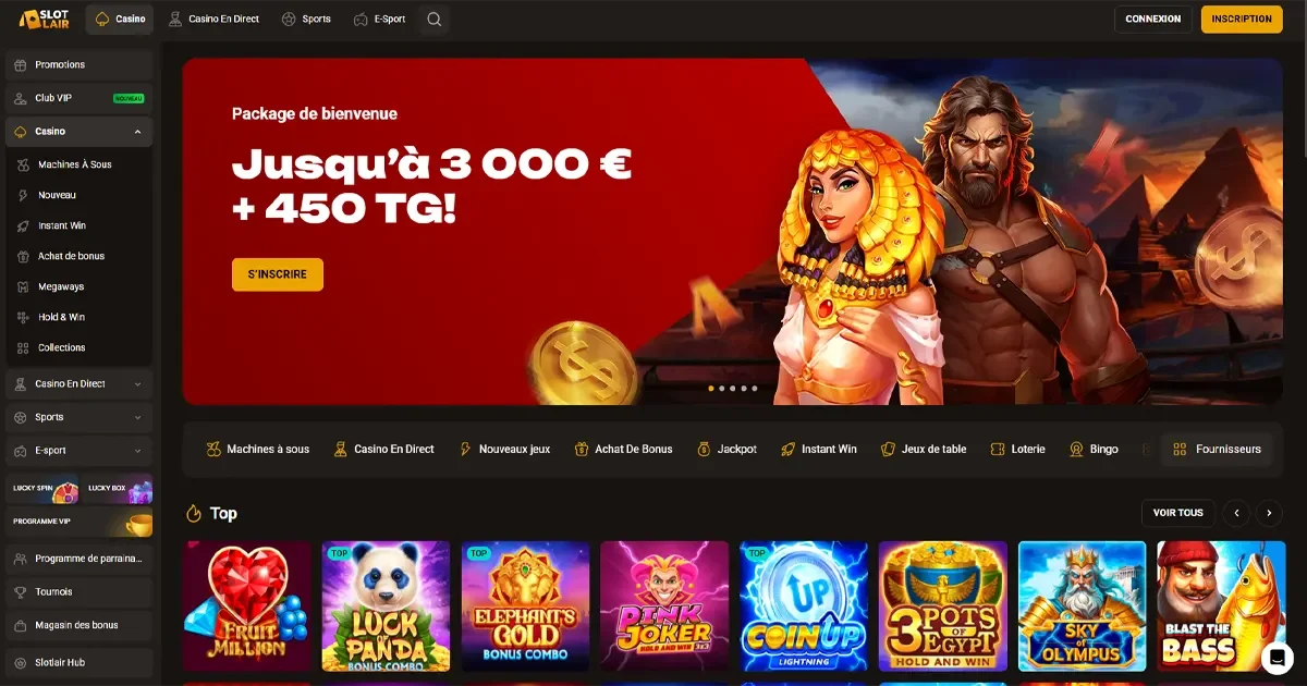 Page d'accueil du casino en ligne Slotlair