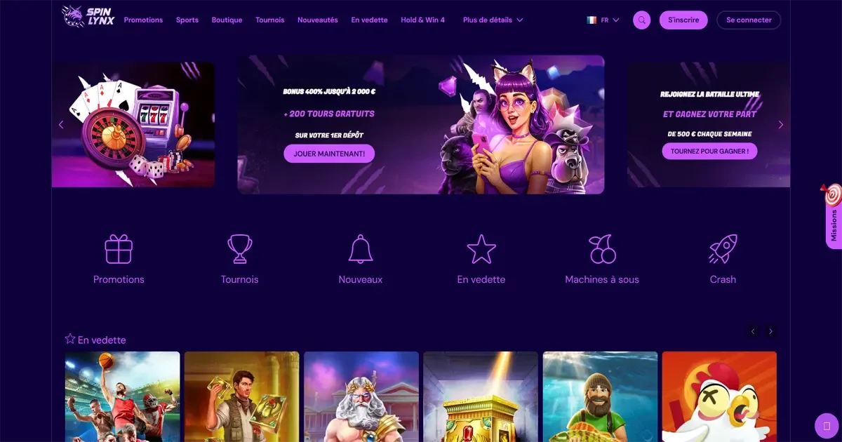 Page d'accueil du casino en ligne Spinlynx