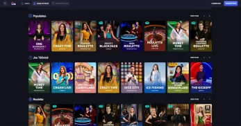 Interface des jeux en direct sur le casino Spinaura