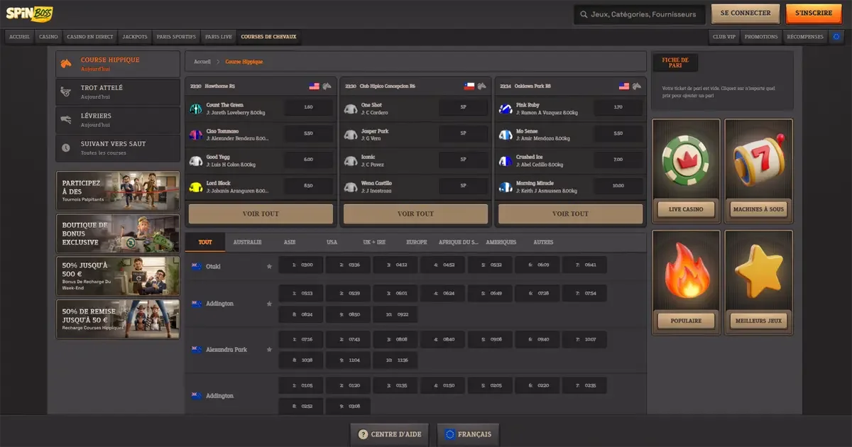 Section des courses de chevaux sur spinboss casino