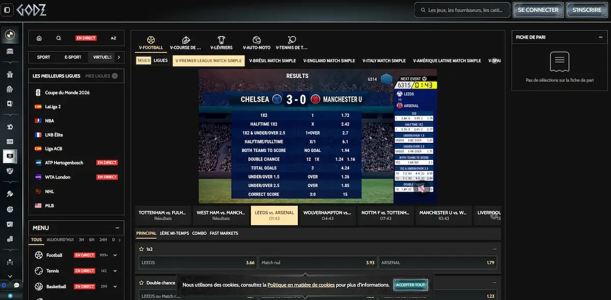 Section sport virtuel sur godz casino