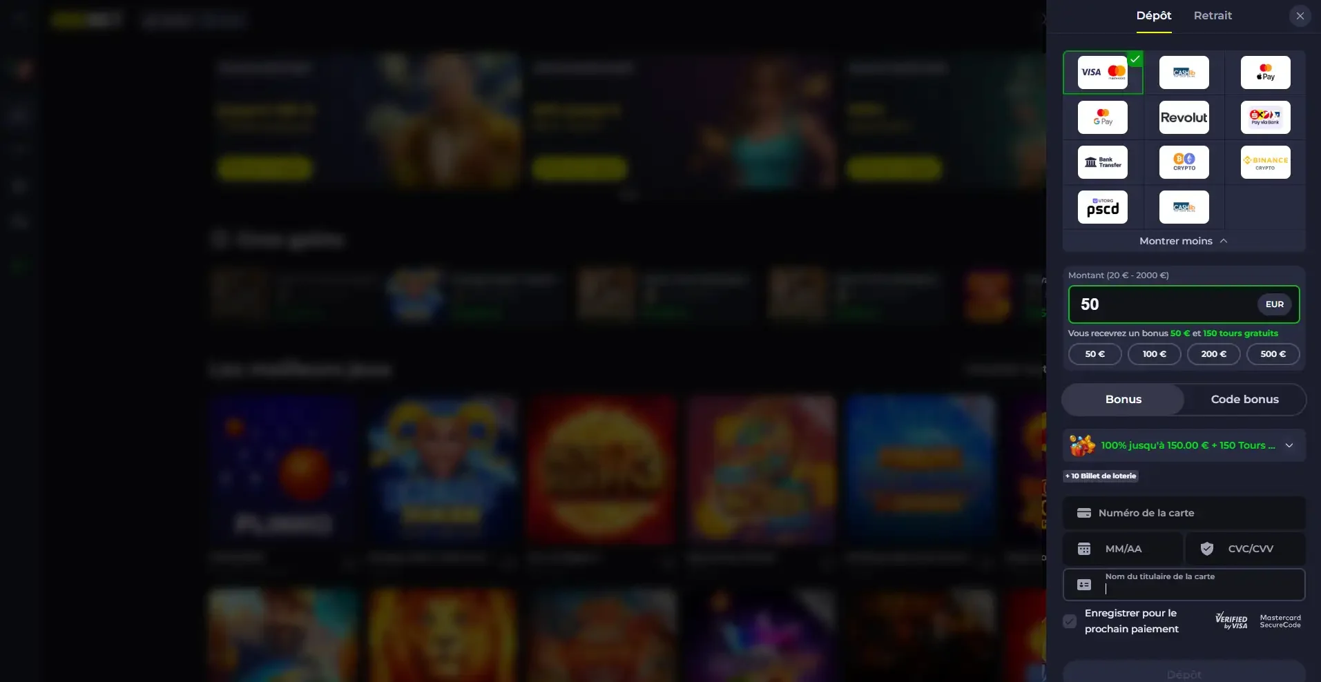 Widget de depot du casino en ligne bdmbet