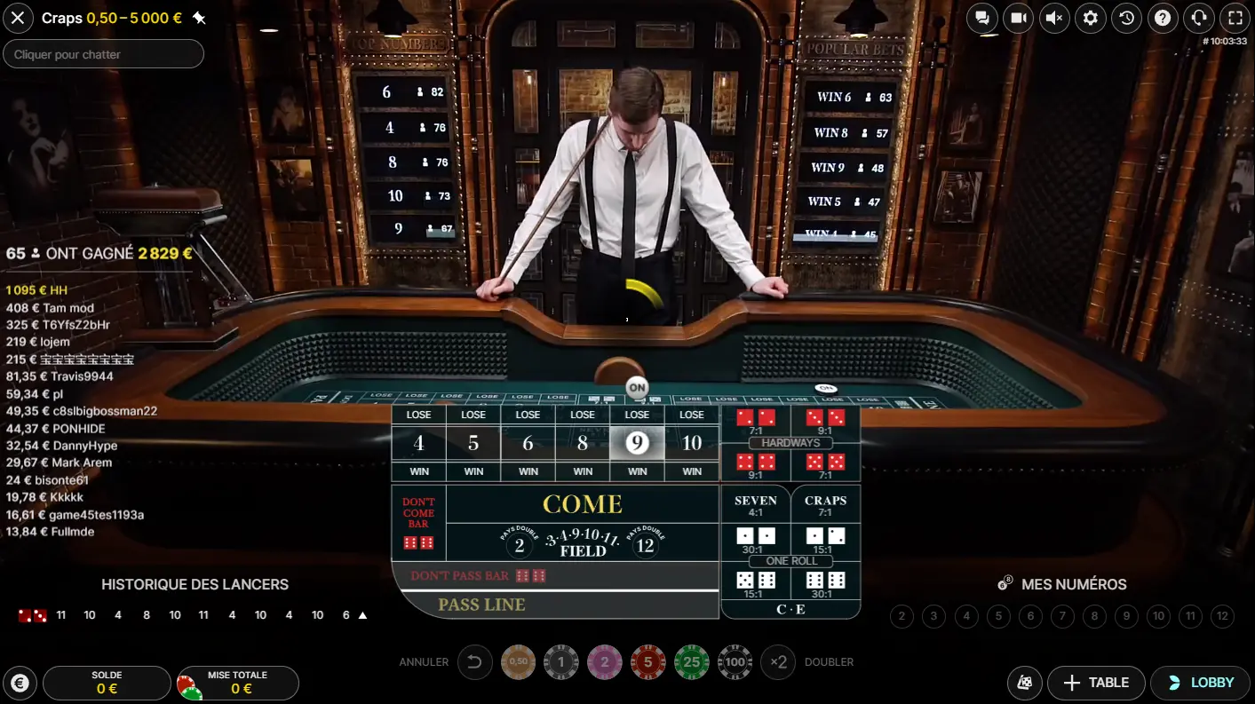 evolution gaming table de craps en ligne casino