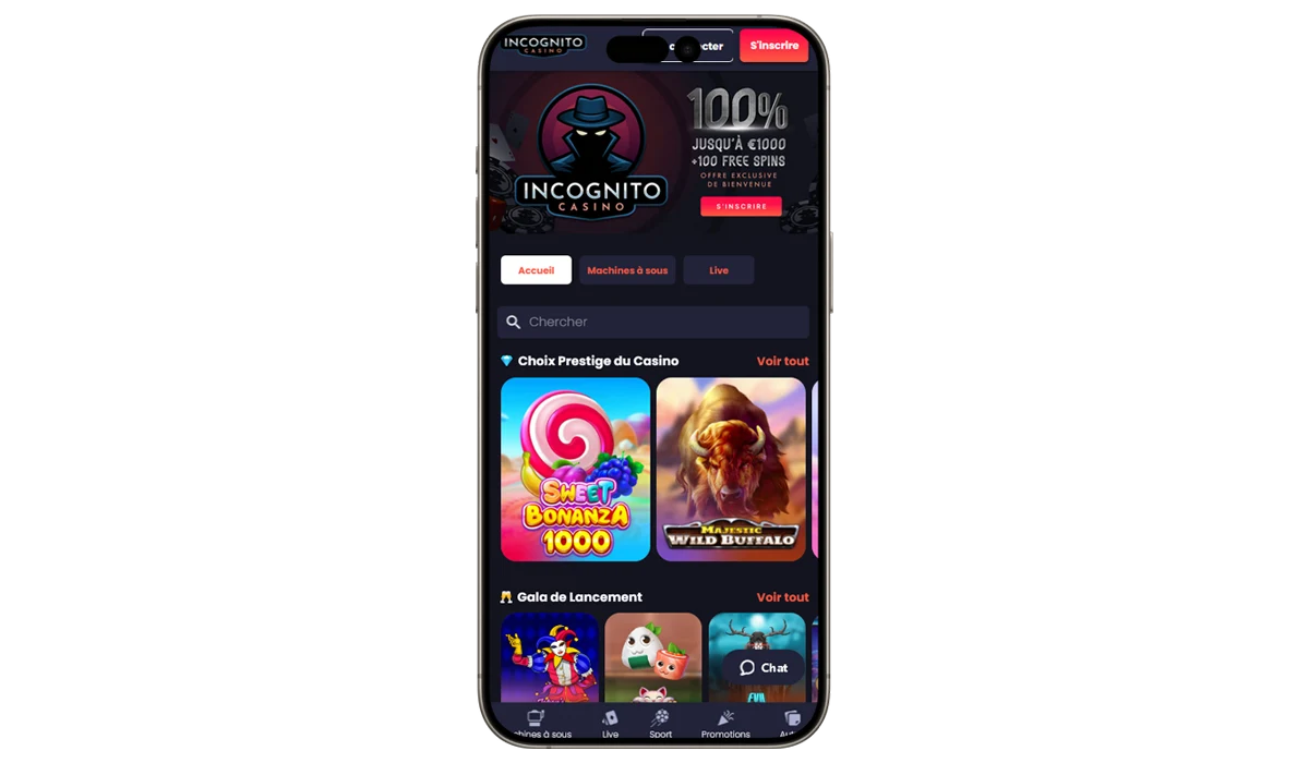 Incognito casino sur mobile